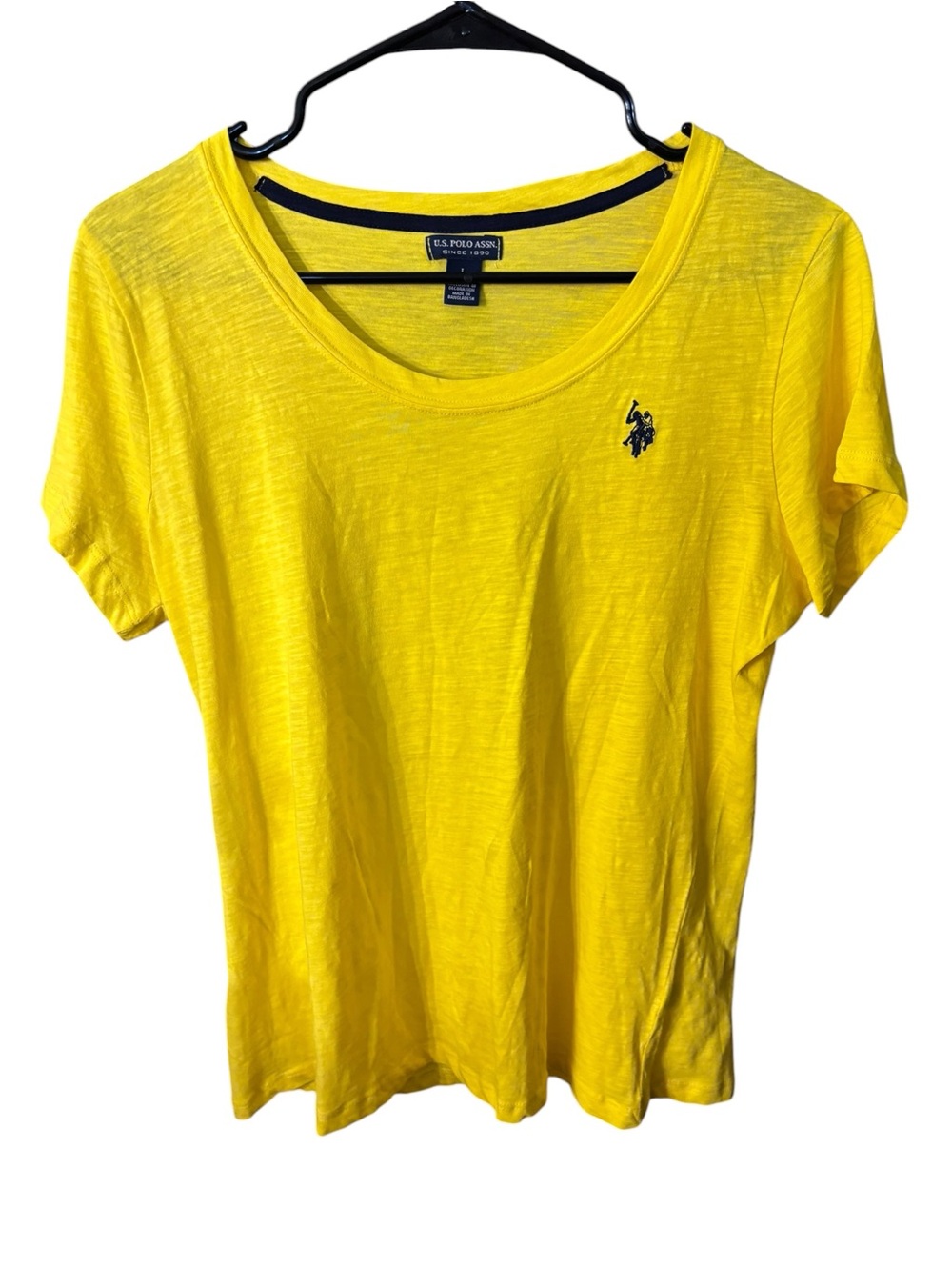 U.S. Polo Assn. Women's Bright Yellow Scoop Neck Tee with Navy Pony